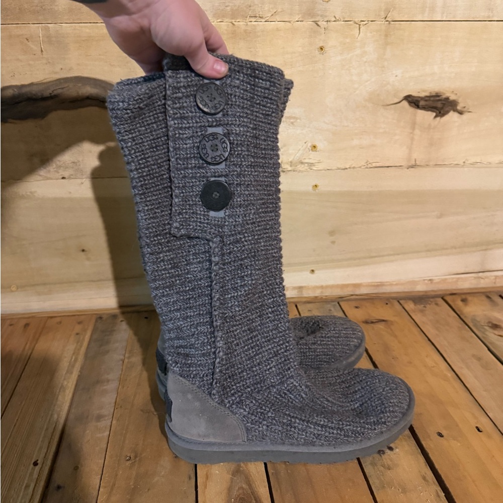 UGG Charcoal Knit Scarf with Buttons